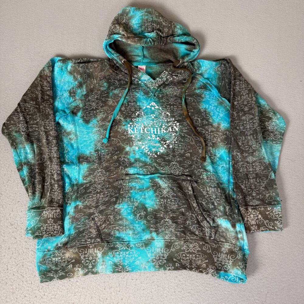 MV Sport Ketchikan Alaska Hoodie Womens XXL Turquoise Gray Tie Dye Pullover